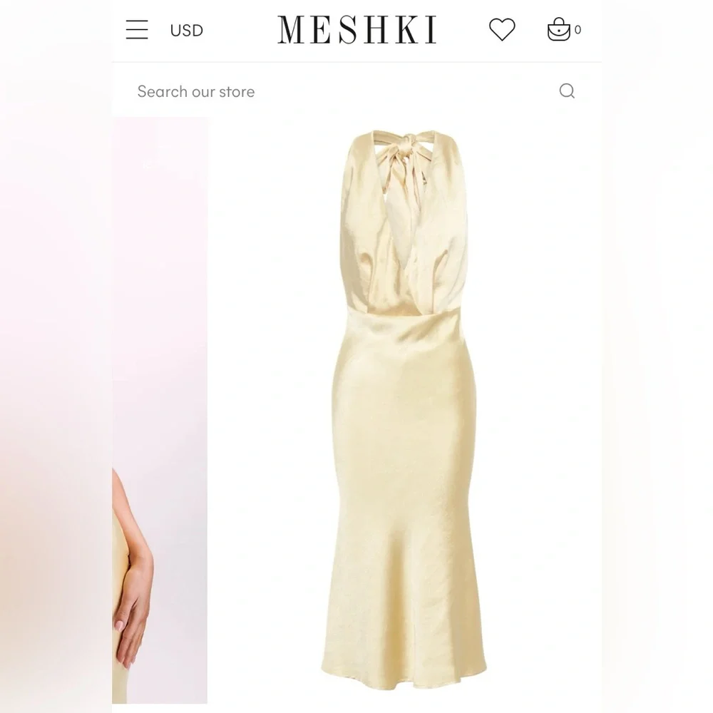 Midi Satin Butter Yellow Dress - Meshki - Picture 3 of 8